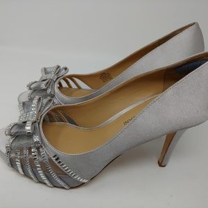 Antonio Melani Silver Satin Shoes with Rhinestones